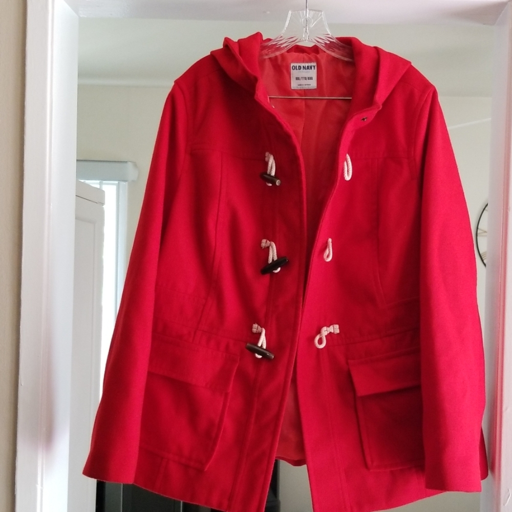 Red hooded jacket